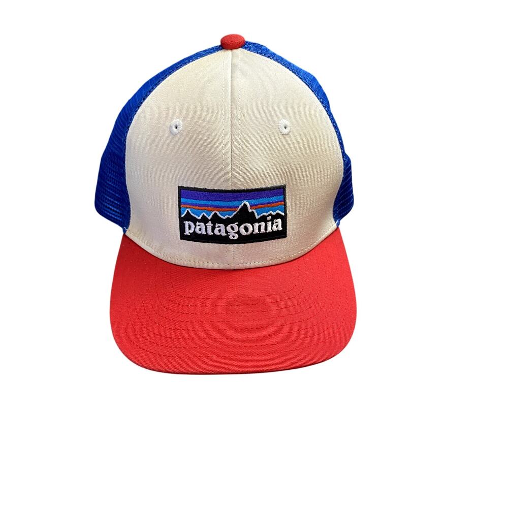 Patagonia White Blue Red Logo Baseball Cap – Adjustable Trucker Hat Outdoor Gear